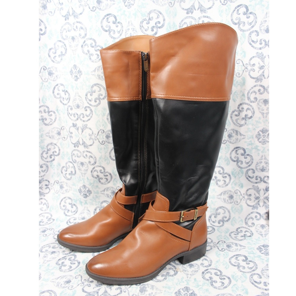 Circus by Sam Edelman Parker Riding Boots Womens 7.5 Black Cognac Two Tone Tall